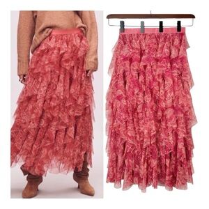 Anthropologie Chéri Ruffled Tulle Midi Skirt Medium
